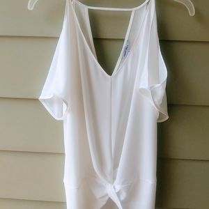 Naked Zebra Dressy Women's White Cold Shoulder Blouse Short Cap Sleeve SZ M New